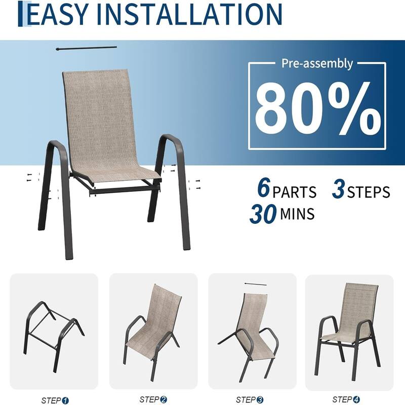 4-Pack Outdoor Stackable Dining Chairs High-Back Textilene Fabric Chairs