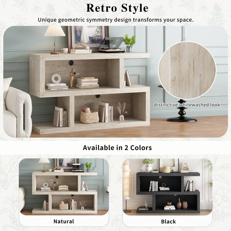 Retro Entryway Table with 2-Tier Open Shelf(Natural)