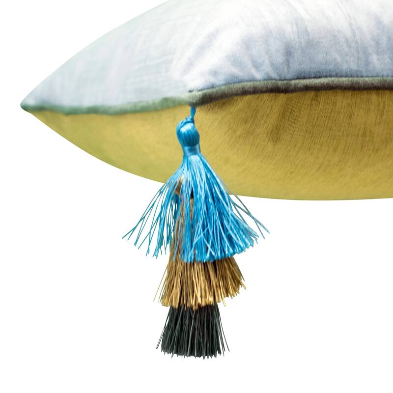 Edie At Home Velvet Reversible Tassel Decorative Throw Pillow, Tigerlily/Marigold - Olive