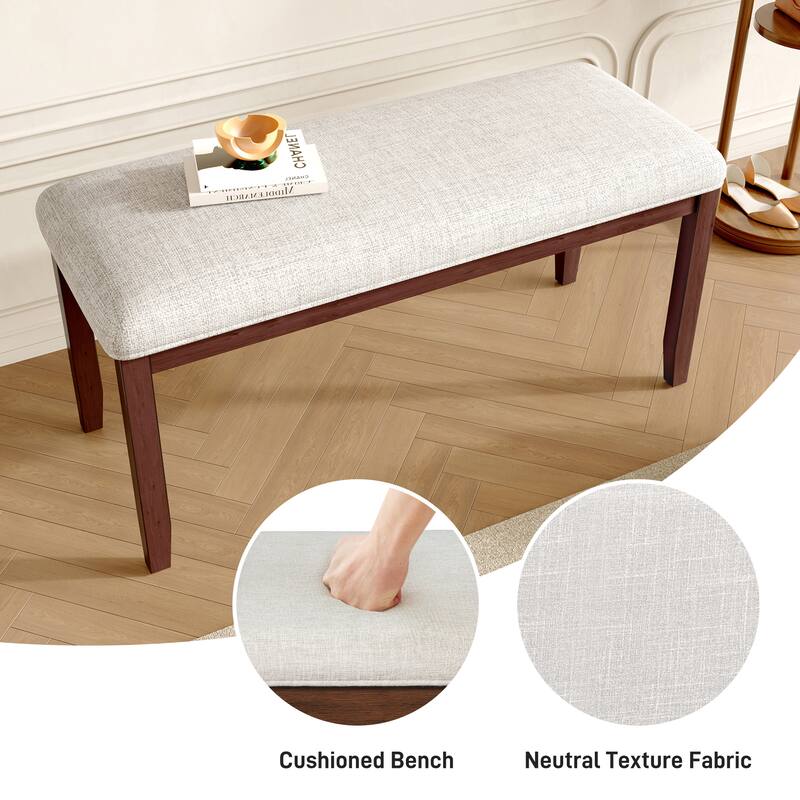 Roomfitters Upholstered Entryway Bench, 38 Inch Bedroom End of Bed Bench, Dining Bench with Padded Seat, Solid Wood Legs