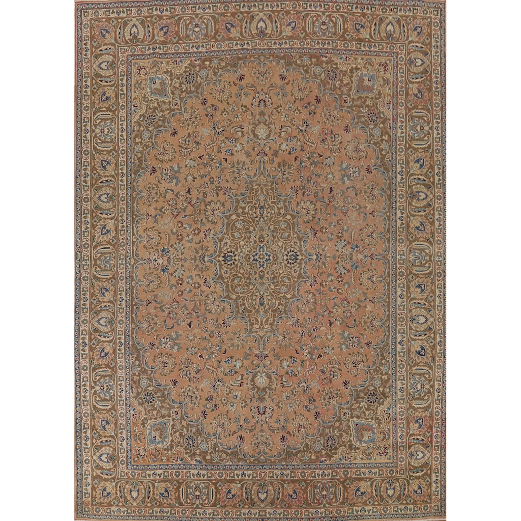 Floral Mashad Vintage Persian Rug Handmade Traditional Wool Carpet - 9'7" x 12'8"