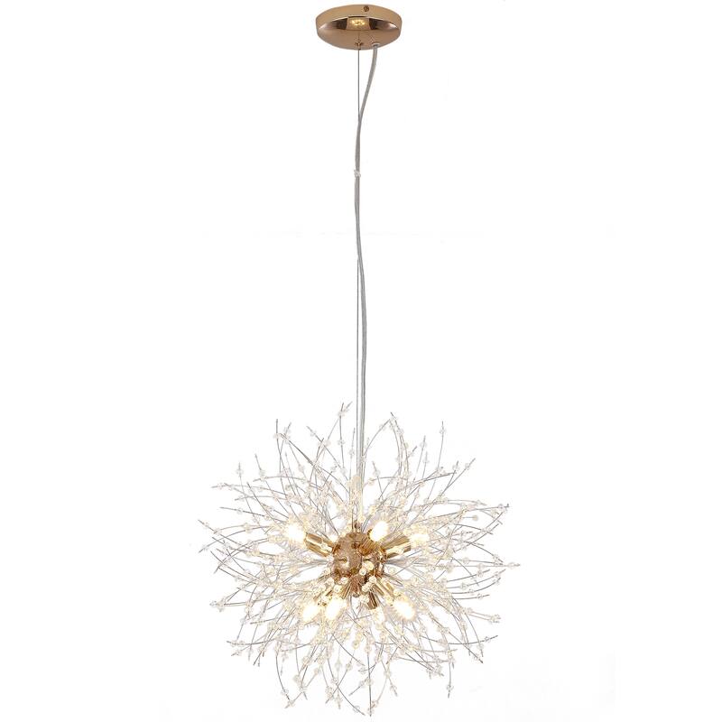 8-Light Modern Sputnik Chandelier, Crystal Flower Ball Semi Flush Mount Chandelier, Farmhouse Pendant Light for Dining Room