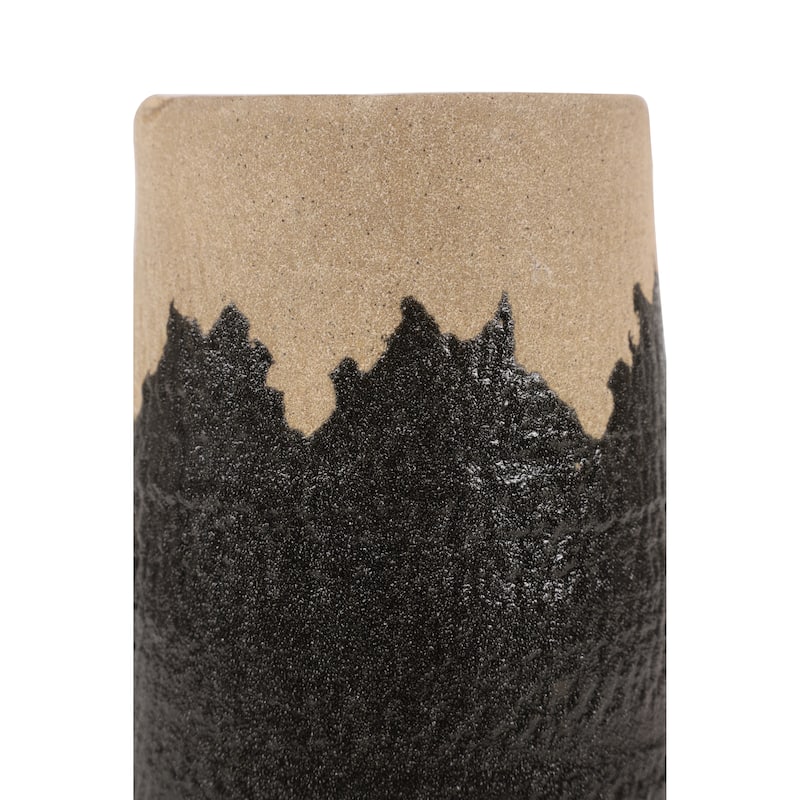 Black Porcelain Vase with Terracotta Details