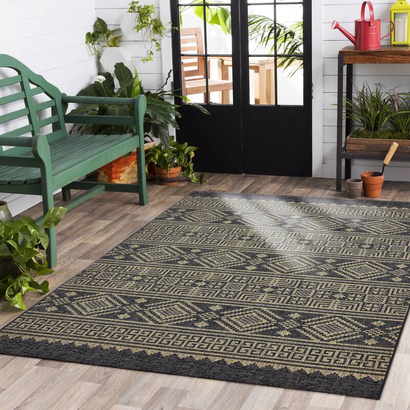 Sevita Sadie Geometric Black/Brown Indoor/Outdoor Area Rug