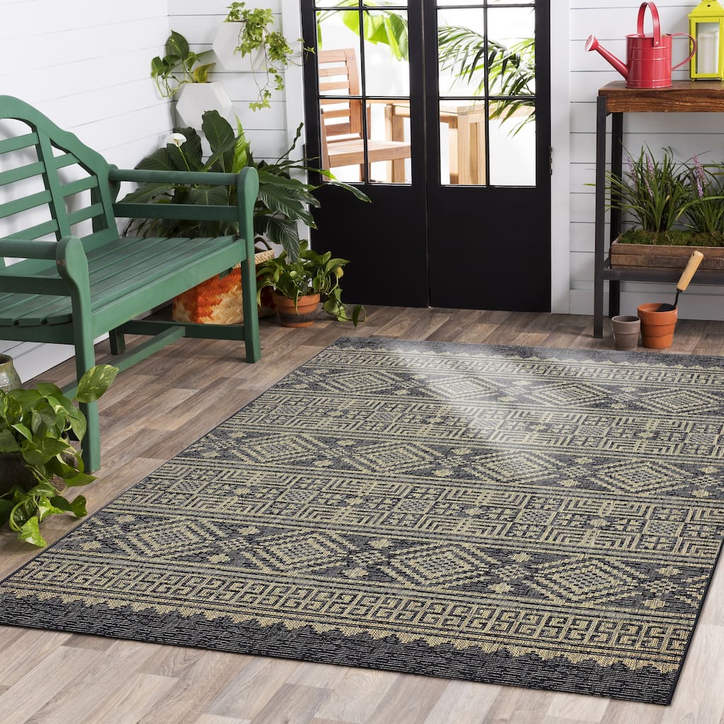 Sevita Sadie Geometric Black/Brown Indoor/Outdoor Area Rug
