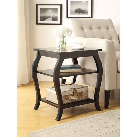 Wooden End Table with 2 Open Shelves and Cabriole Legs, Black