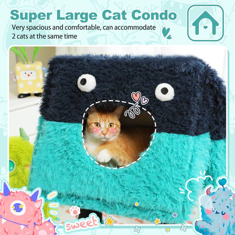 Indoor cat tower with cat condo and sisal scratching post - Blue
