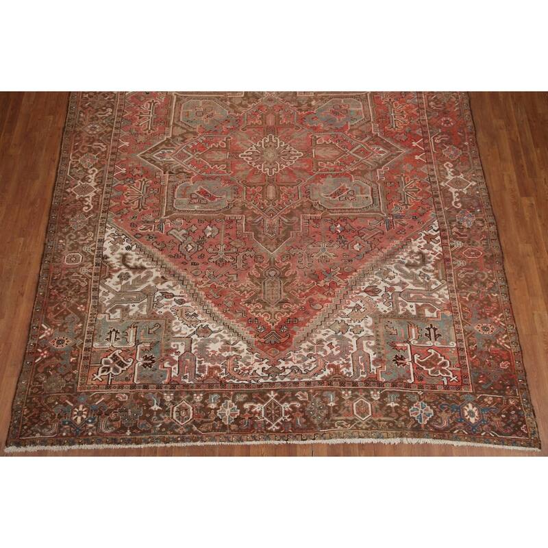 Hand Knotted Oriental 100% Wool Carpet Traditional Medallion Pink Heriz Area Rug - 12' 7'' X 9' 9''