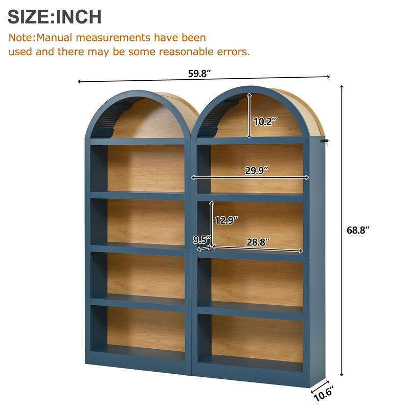 Set of 2 Farmhouse Tall Bookshelves with Arched Top, 5-Tier Open Storage Display Cabinet for Living Room