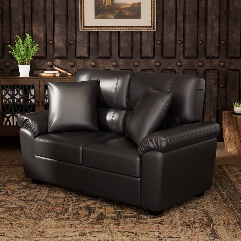 Upholstered Living Room Set, 3 Pieces - Faux Leather Loveseat, Sofa with Ottoman