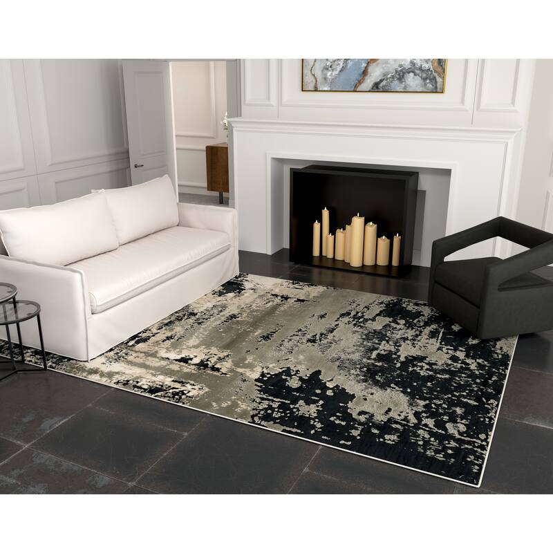 Strick & Bolton Anja Silver/ Charcoal Abstract Area Rug
