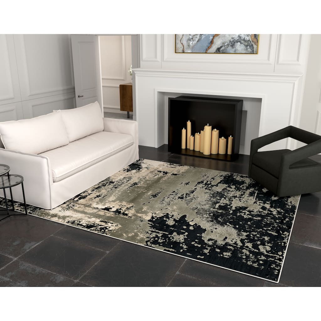 Strick & Bolton Anja Silver/ Charcoal Abstract Area Rug