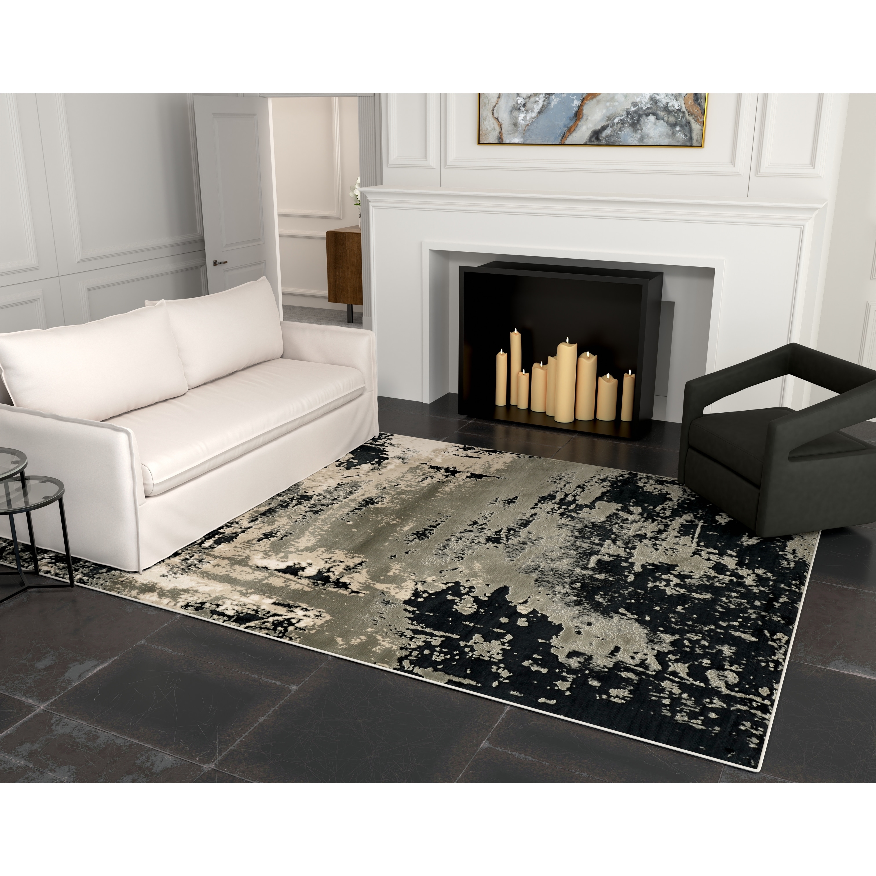 Strick & Bolton Anja Silver/ Charcoal Abstract Area Rug
