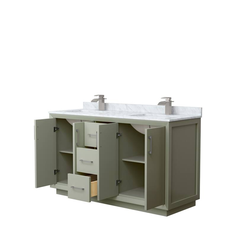Strada 60-Inch Double Vanity Set, Carrara Marble Top