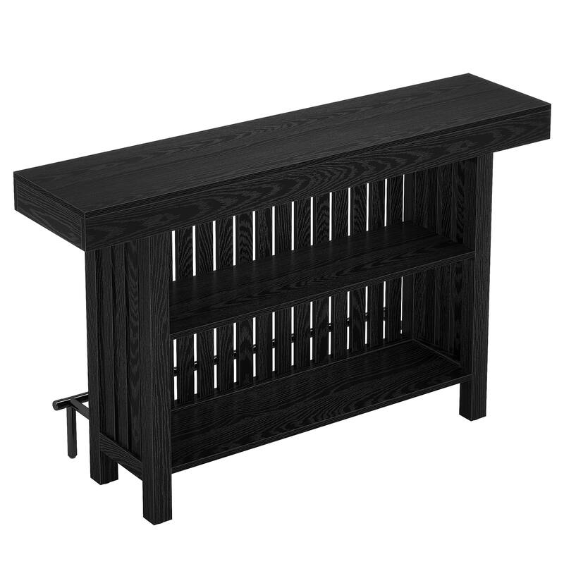 63" Modern Black Home Bar Unit -2-Tier Mini Bar Table with Footrest, Tall Pub Table for Kitchen, Bistro, Dining Room