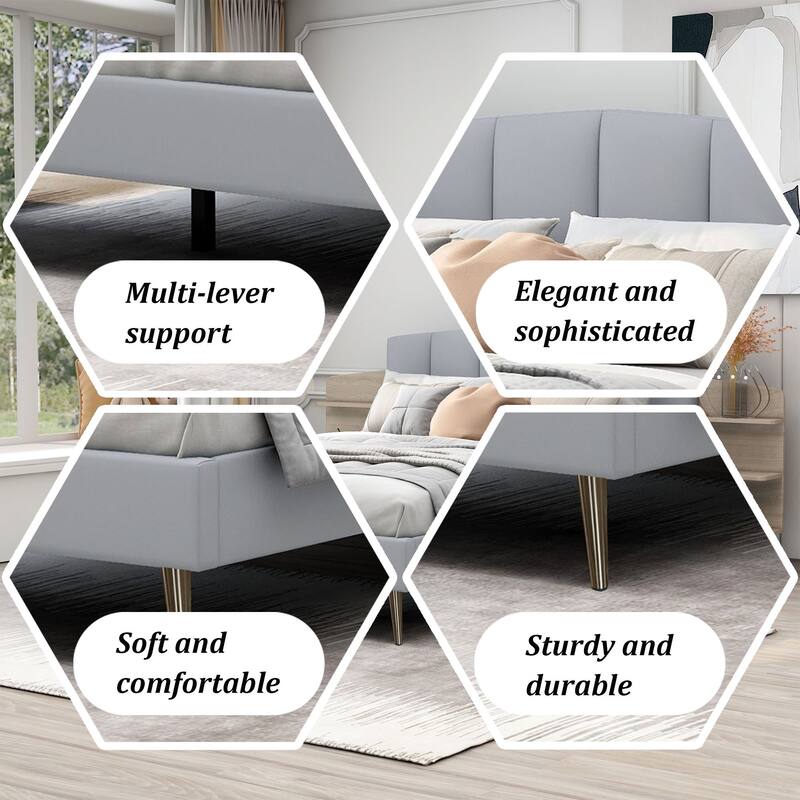Alazyhome Upholstered Platform Bed Frame with Bedside Cupboard