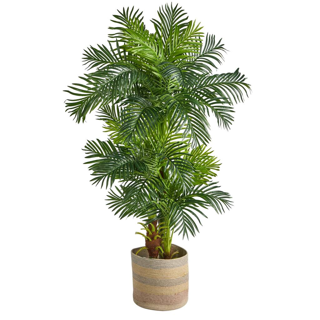 Artificial Palm Tree 6ft Indoor Outdoor Tropical Decor Woven Planter - Multicolored