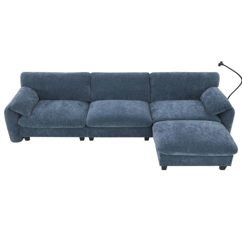 L-Shaped Sectional Sofa w/ USB, Type-C Charger, 2 Side Storage Pockets