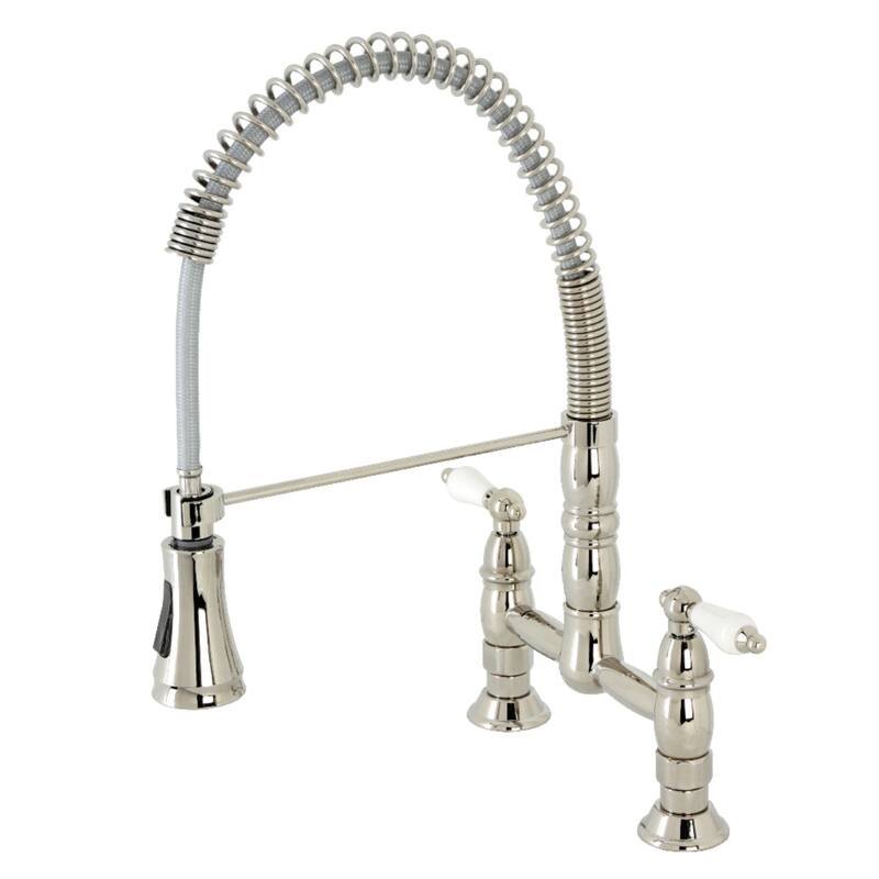 Kingston Brass Heritage Two-Handle Deck-Mount Pull-Down Sprayer Kitchen Faucet - Polished Nickel