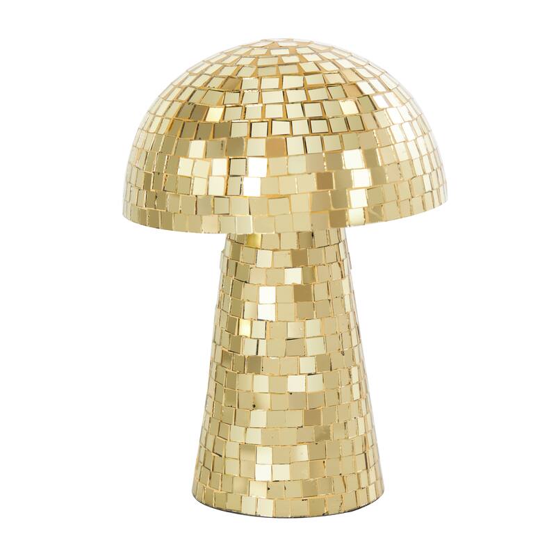 Silver or Gold Glass Handmade Mosaic Mirrored Mushroom Sculpture (Set of 2)