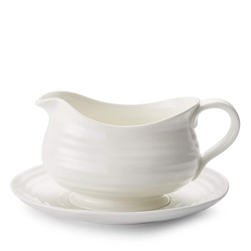 Portmeirion Sophie Conran White Gravy Boat and Stand - 9.5 inch / 3.9 inch / 24 oz - 9.5 inch / 3.9 inch / 24 oz - White - 2 Piece