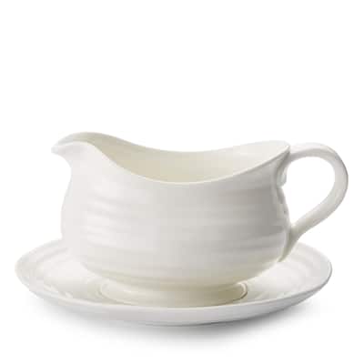 Portmeirion Sophie Conran White Gravy Boat and Stand - 9.5 inch / 3.9 inch / 24 oz