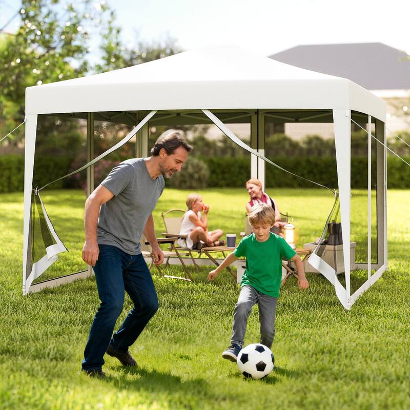 Gymax 10 FT x 10 FT Pop-Up Canopy Tent w/ Mesh Netting Carry Bag 8