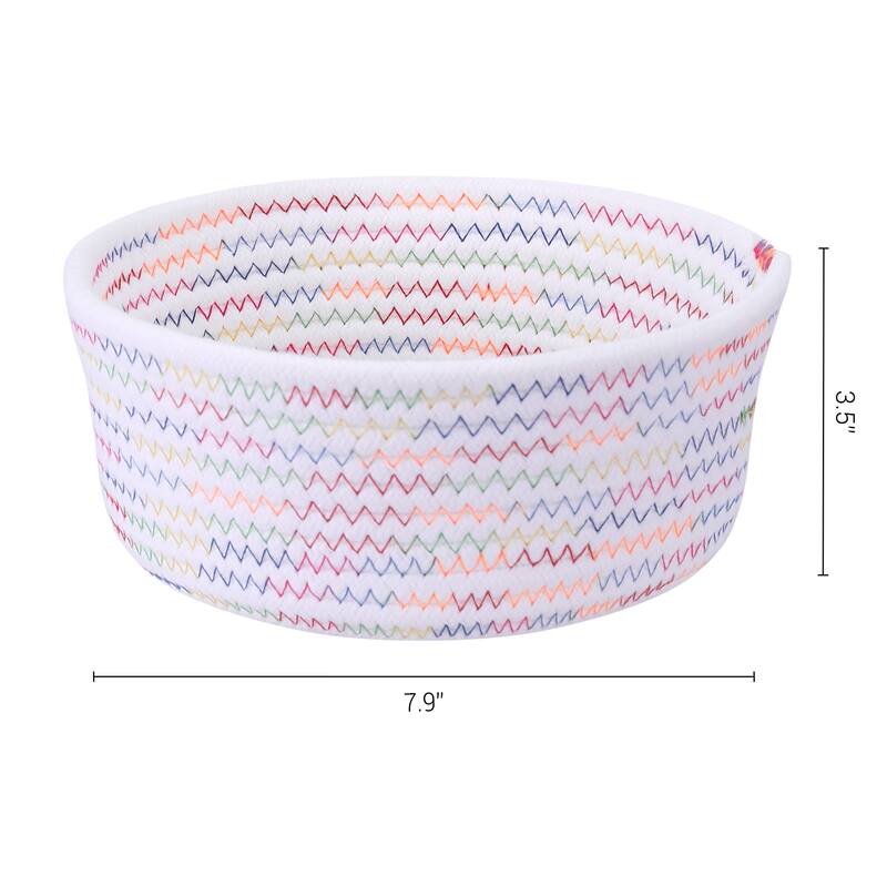 Round Woven Storage Basket, Small Storage Bin for Entryway Desk Key Tray Bowl, Catchall Home Decor - White Color - 8*8*3.5in