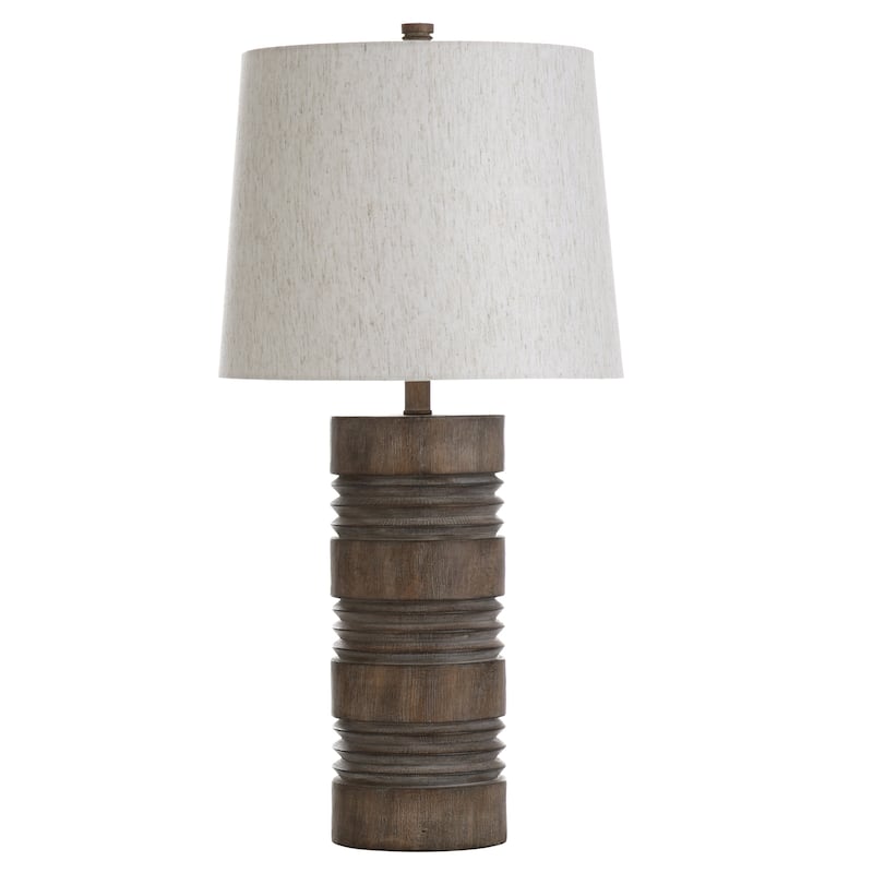 Tipton Farmhouse Roanoke Ribbed Column Molded Table Lamp - Faux Wood Finish - Heathered Oatmeal Fabric Shade - Brown