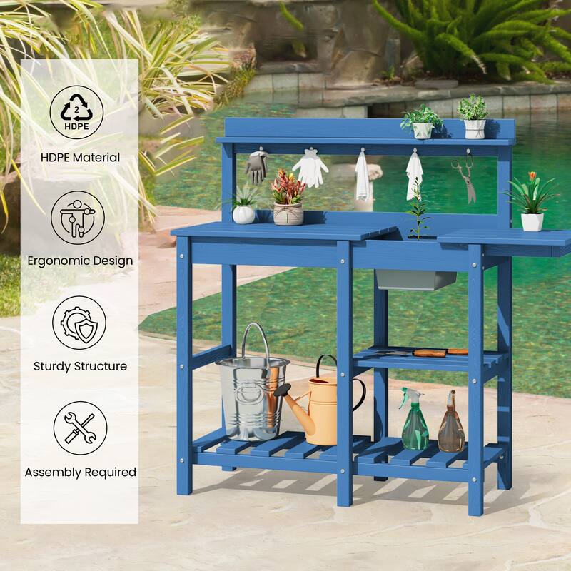 HDPE Patio Outdoor Potting Table, Versatile Gardening Planting Workbench