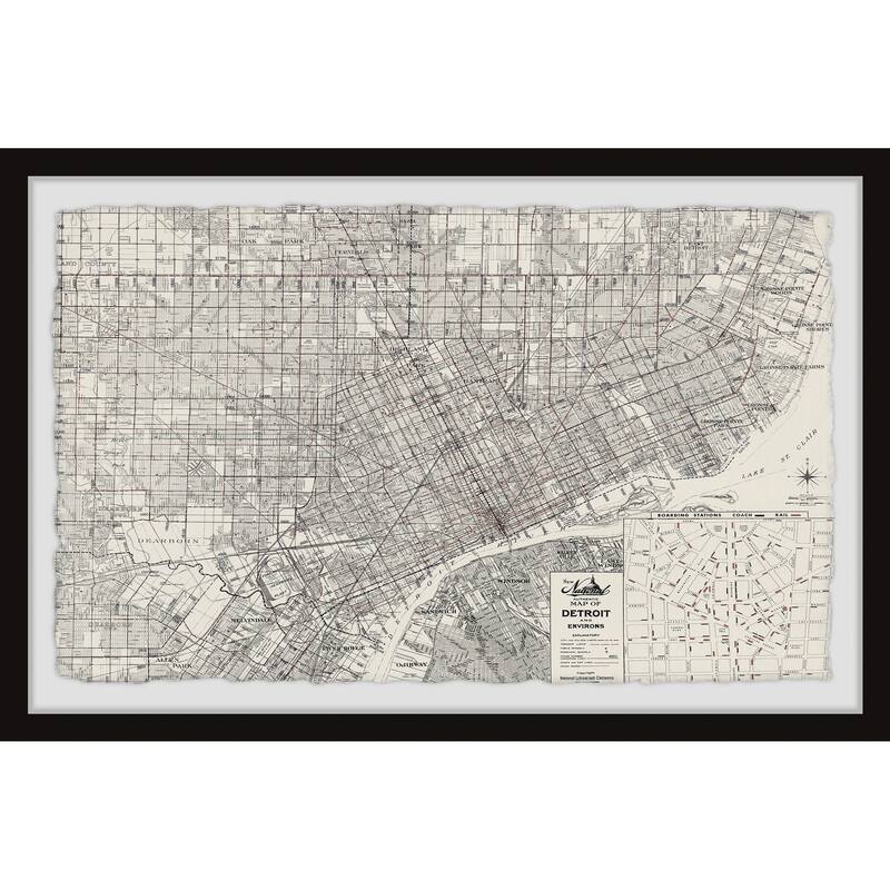 'Vintage Detroit Map' Framed Painting Print