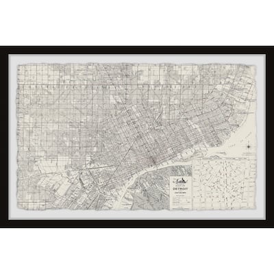 'Vintage Detroit Map' Framed Painting Print