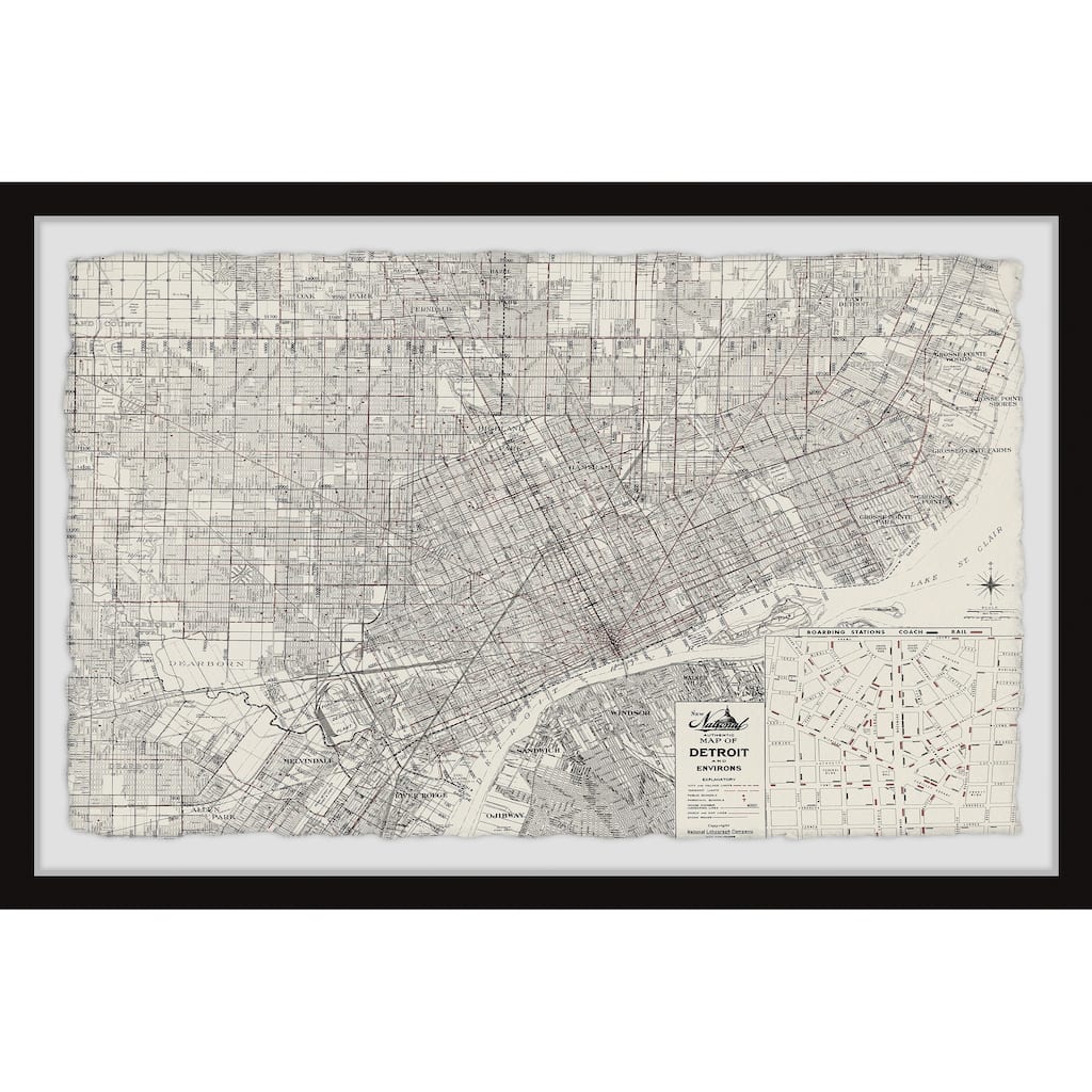 'Vintage Detroit Map' Framed Painting Print