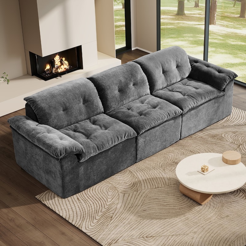 Rossetta 3-Seater Luxury Cloud Chenille Modular Sofa with Adjustable Footrest