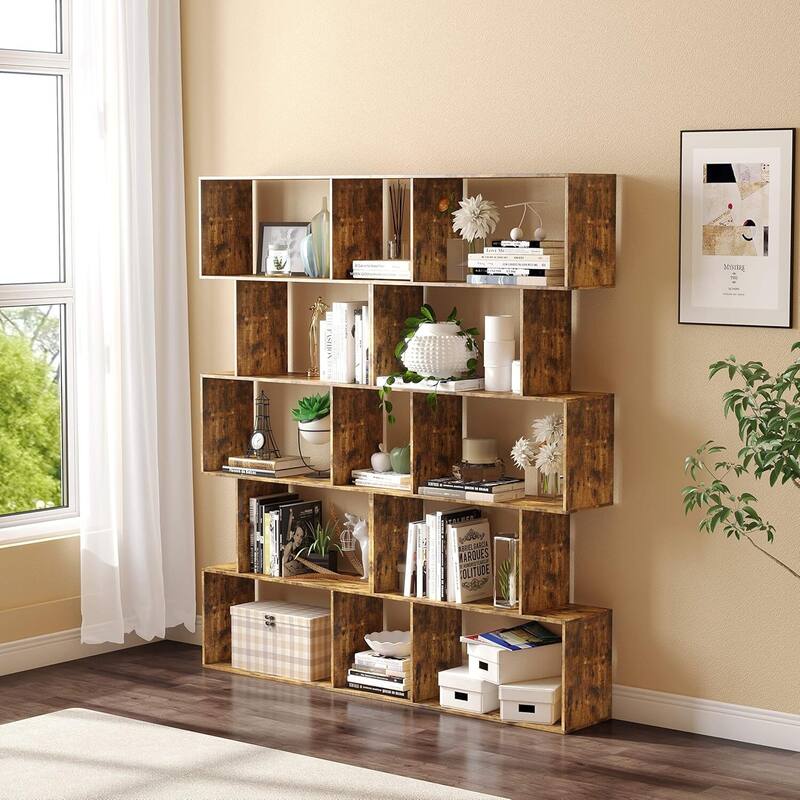 S-Shaped Bookshelf, Black Geometric Bookcase for Home & Office