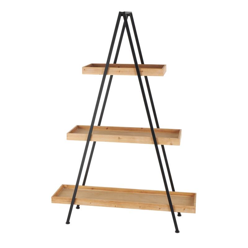 Black Metal 3 Shelf Shelving Unit with Black Metal Triangle Frame