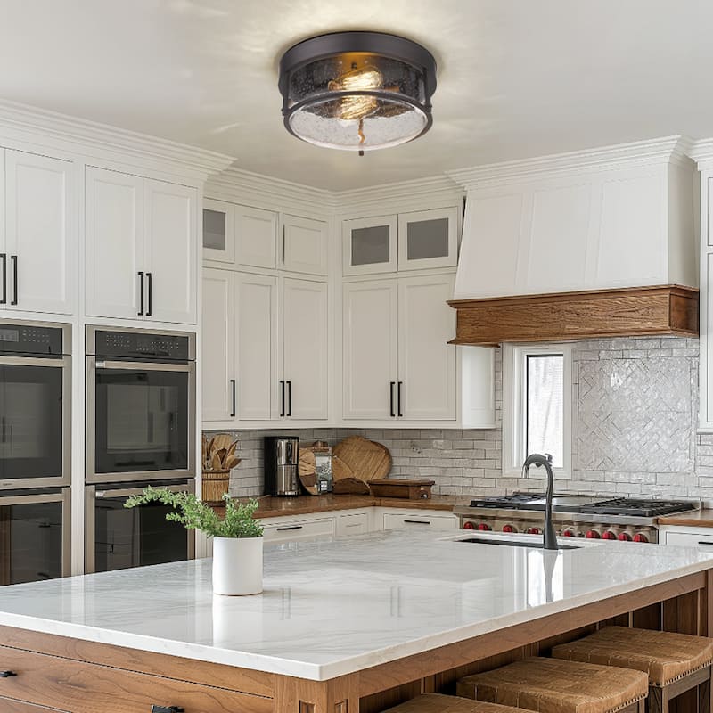 2-Light Farmhouse Flush Mount Ceiling Lights with Seeded Glass