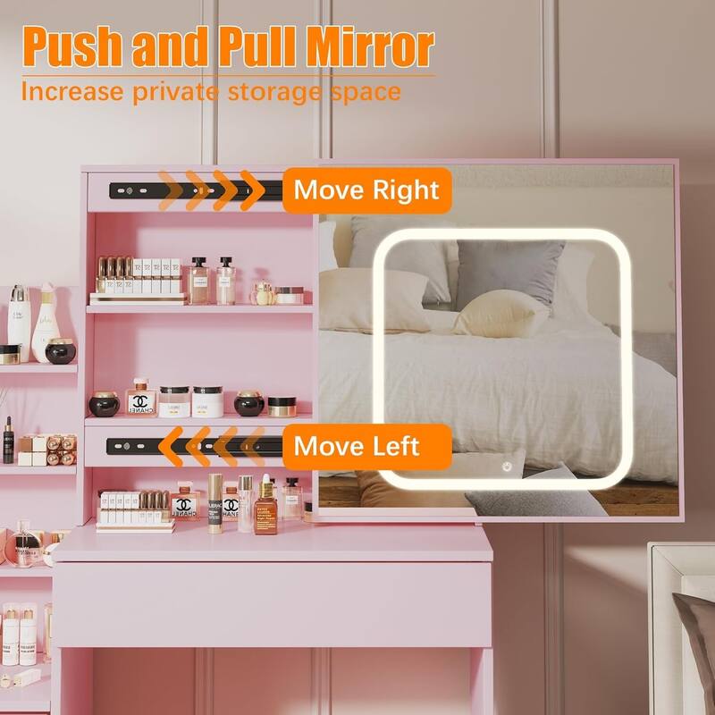 Vanity Desk with Mirror and LED Lights