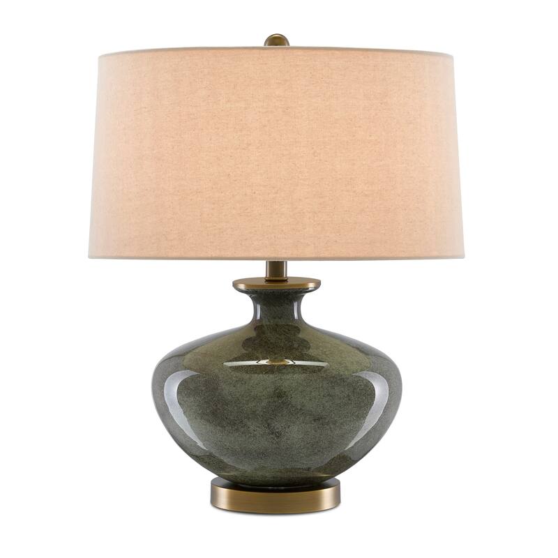 Currey & Company Greenlea Gray Table Lamp - 21.25"h x 17"dia - 21.25"h x 17"dia - Dark Gray/Moss Green/Antique Brass
