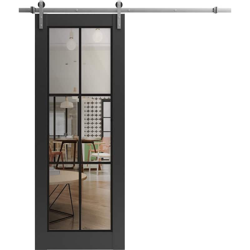 Sturdy Barn Door 18 x 80 Lucia 2366 Matte Black Clear Glass 6.6FT - Black - 36" x 84"