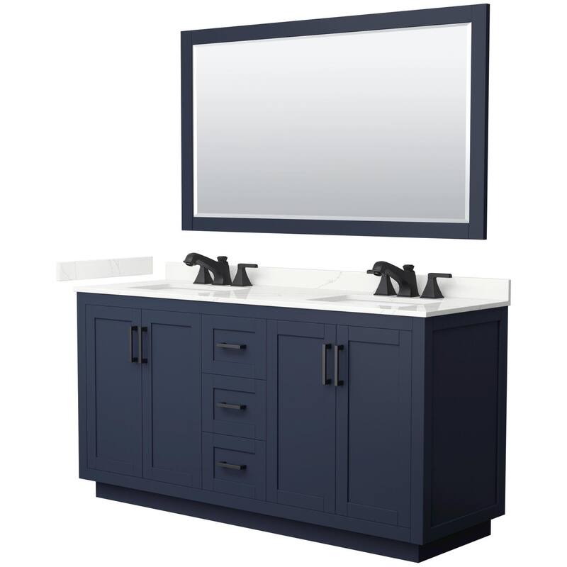 Wyndham Collection WCF292966D-QTZ-US3M58 Miranda 66" Free Standing - Dark Blue / Giotto Quartz Top / Matte Black