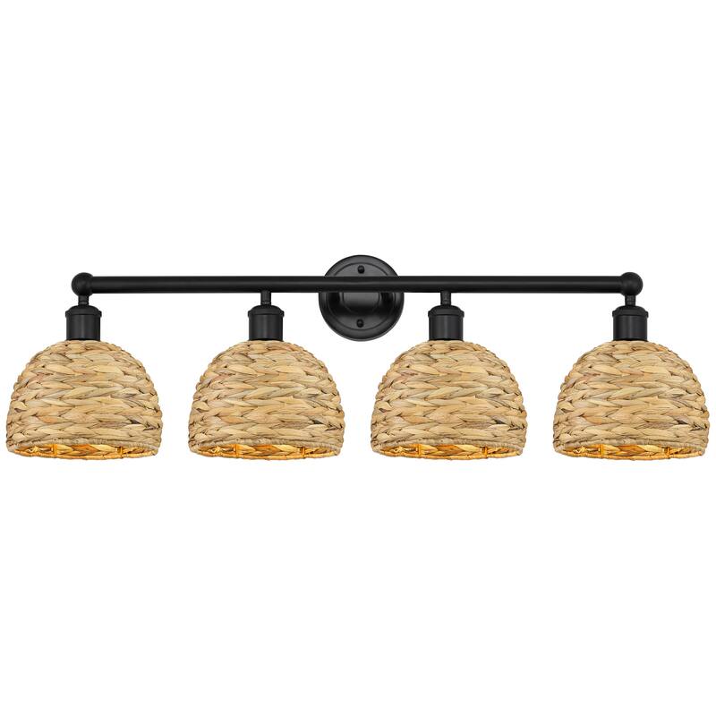 Innovations Lighting Endless Possibilities Edison - Woven Rattan - 4 Light 35" Bath Vanity Light - Matte Black