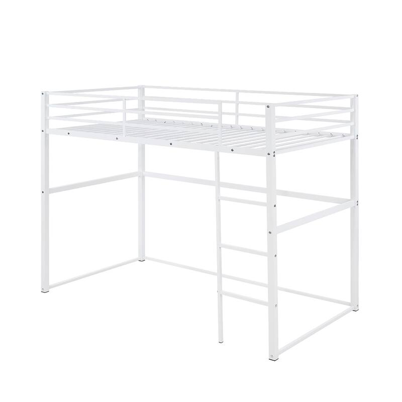 Metal Loft Bed Twin, Loft Bed Frame with Guard Rails and Flat Ladder