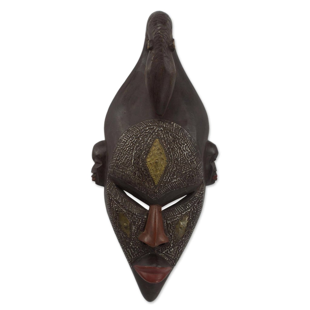 Handmade Young Strength African Wood Mask (Ghana) - 18.5" H x 8.25" W x 3.3" D