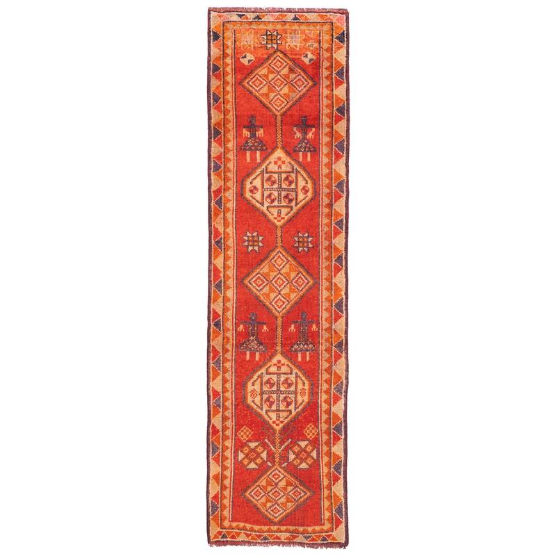 ECARPETGALLERY Hand-knotted Melis Vintage Red Wool Rug - 2'11 x 10'9