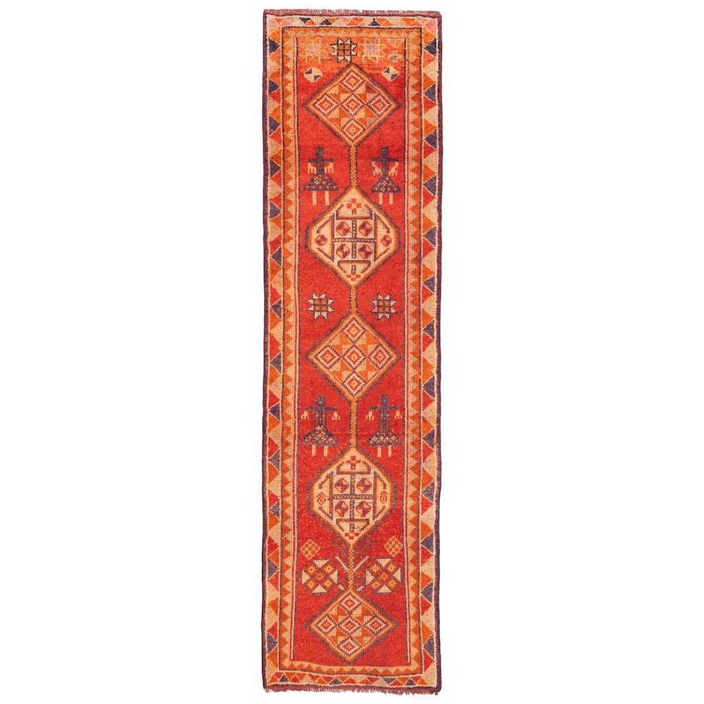 ECARPETGALLERY Hand-knotted Melis Vintage Red Wool Rug - 2'11 x 10'9