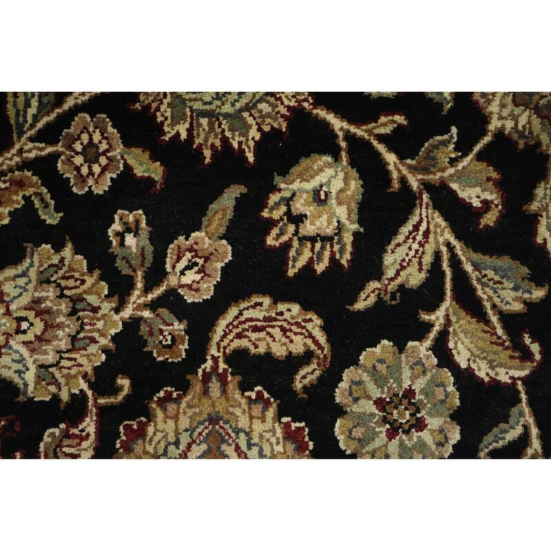 Hand Knotted Oriental 100% Wool Carpet Traditional All-Over Black Agra Area Rug - 9' 2'' X 6' 2''