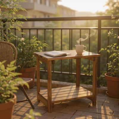 Hampshire 2-Tier Solid Acacia Wood Rectangular Outdoor Side Table