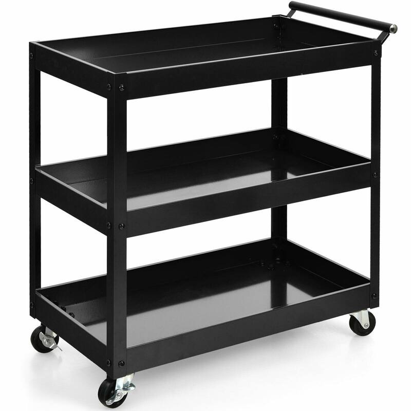3-Tier Utility Cart Metal Mental Storage Service Trolley - 30'' x 15'' x 31'' (L x W x H)