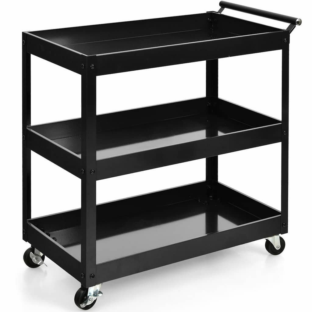 3-Tier Utility Cart Metal Mental Storage Service Trolley - 30'' x 15'' x 31'' (L x W x H)